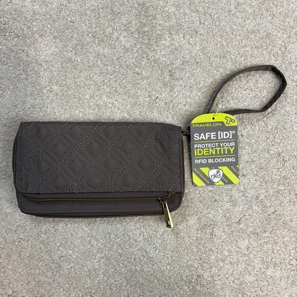 NWT Travelon RFID Blocking Zip Wristlet Gray Travel Secure Wallet - Picture 1 of 6